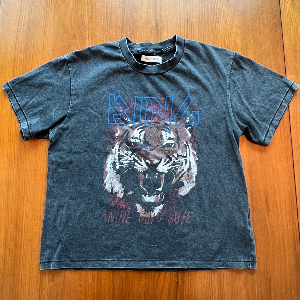 Anine Bing Kids Black Tiger Graphic T-Shirt